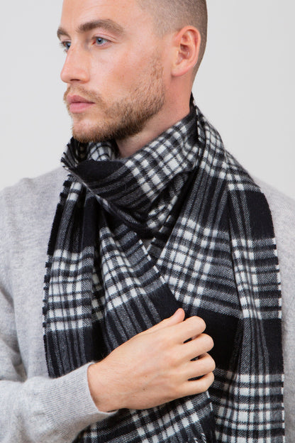 Heritage Tartan Cashmere Scarf - Black & White Menzies