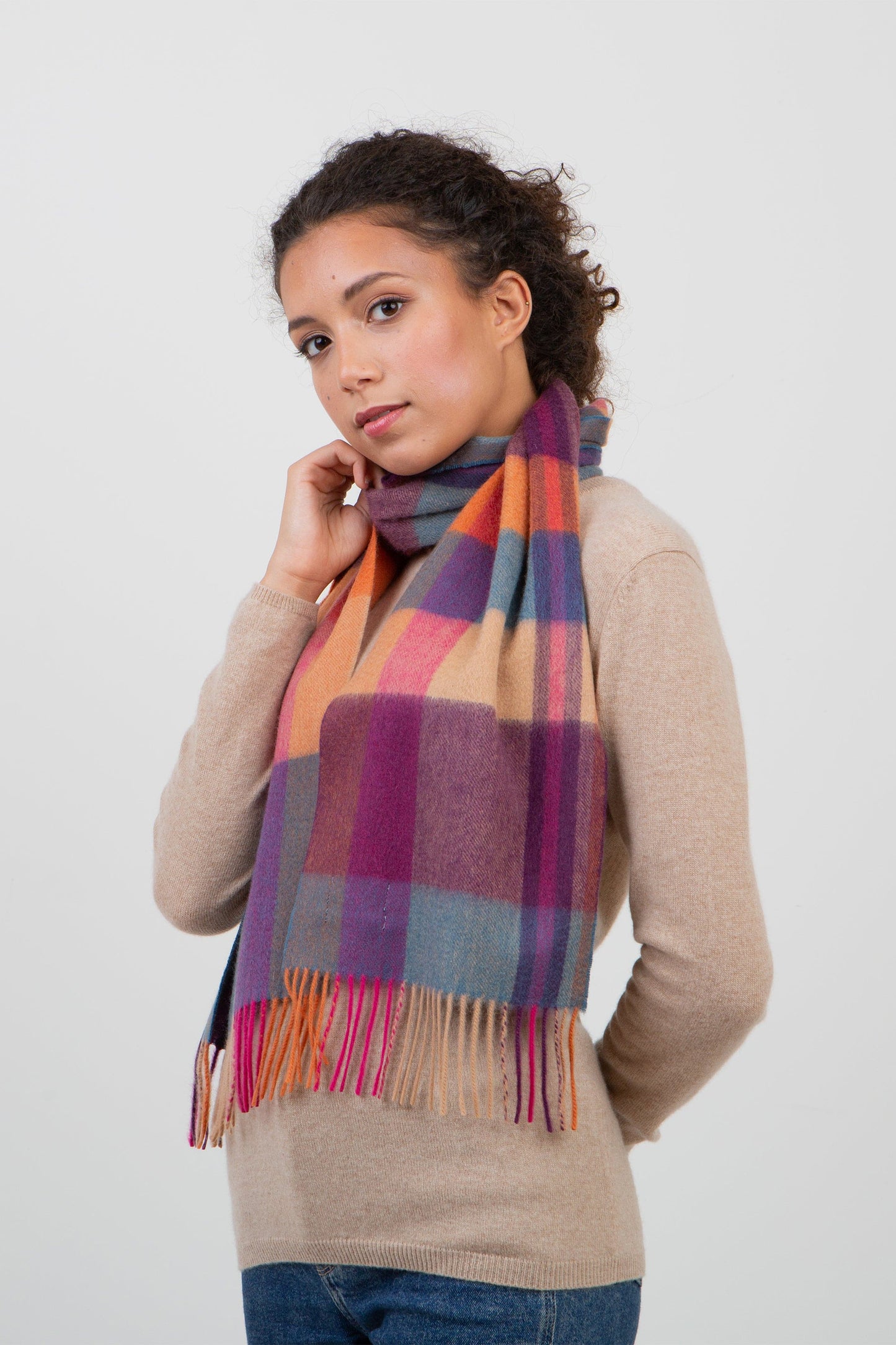 Contemporary Check Cashmere Scarf - Spice Duo