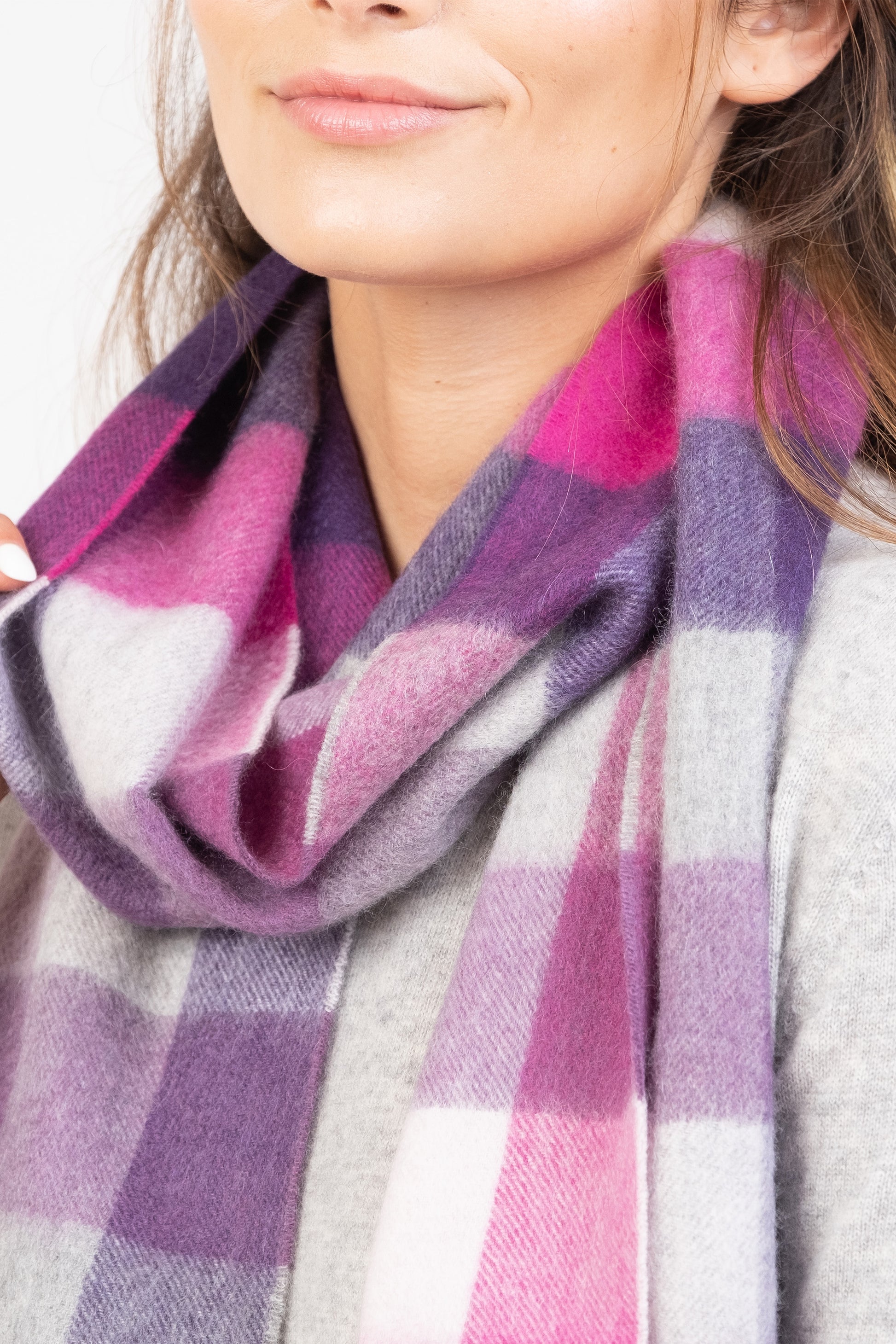 Cashmere Scarf Purple Check Scarf Square Check Cashmere Scarf