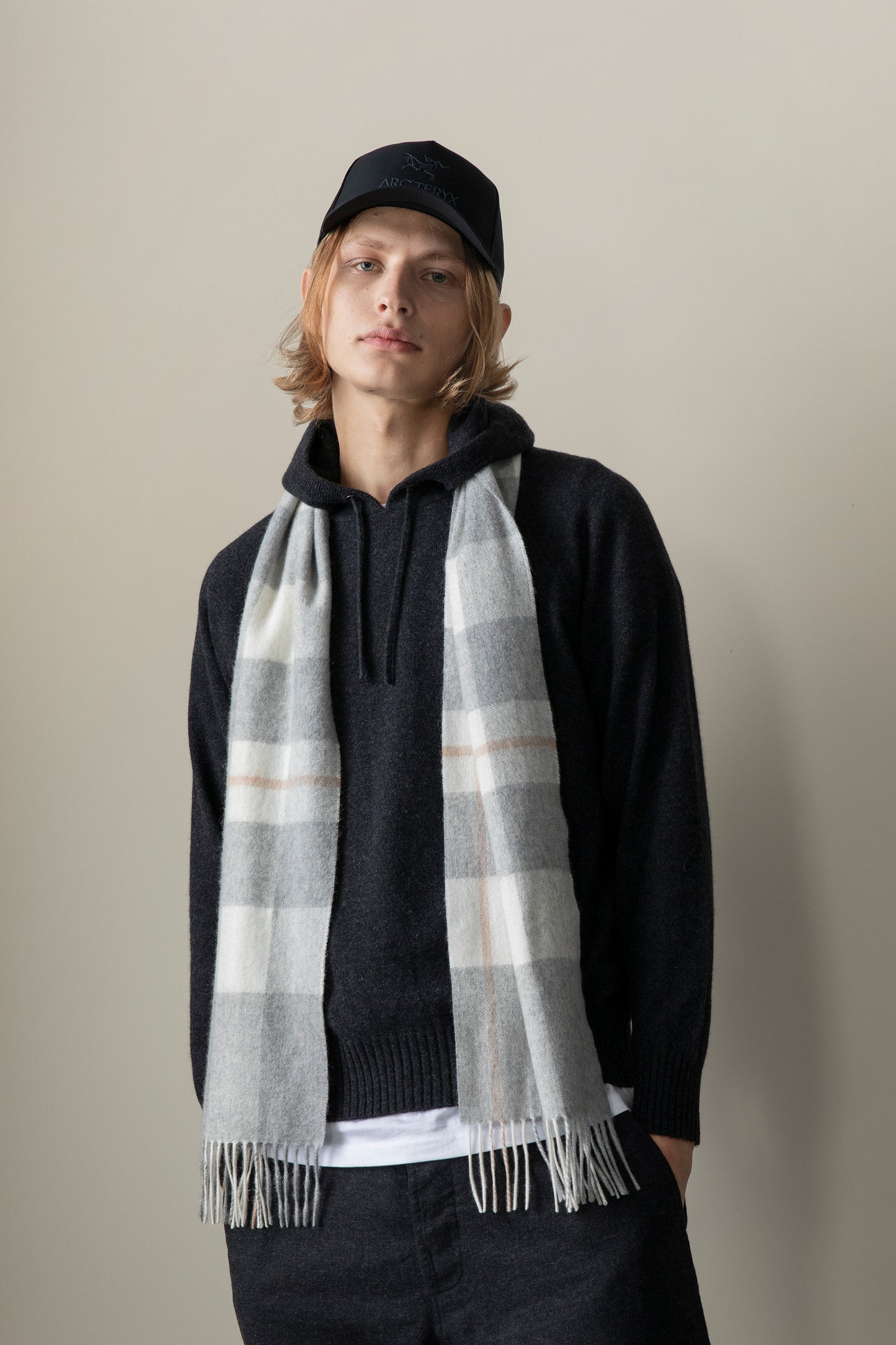 Cashmere Scarf - Grey Plaid Check