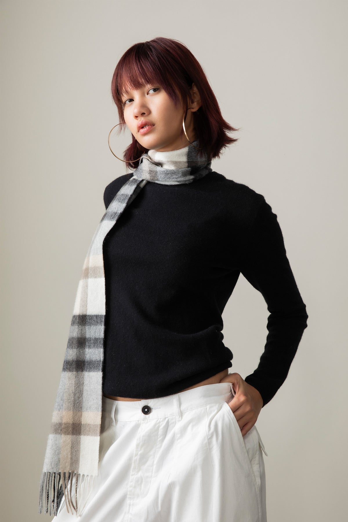 Tartan Cashmere Scarf - Black Grey