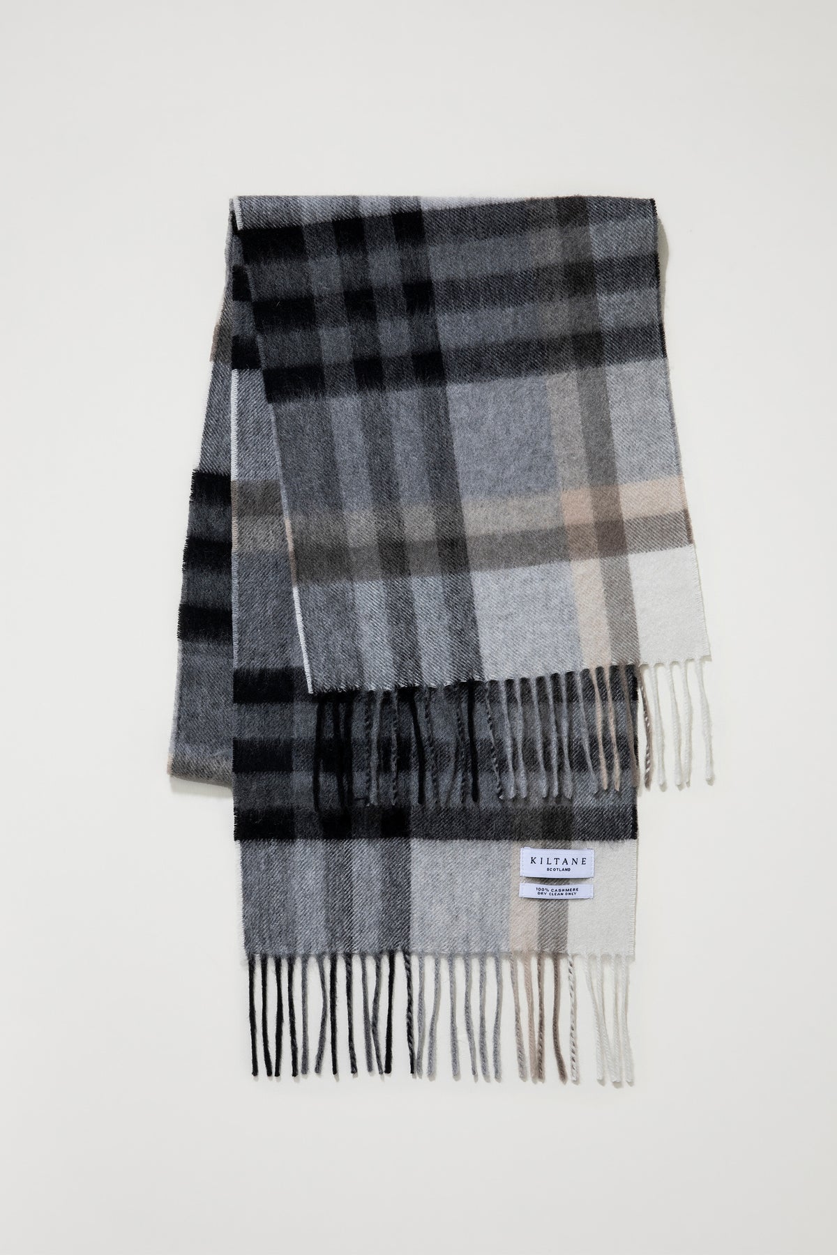 Tartan Cashmere Scarf - Black Grey