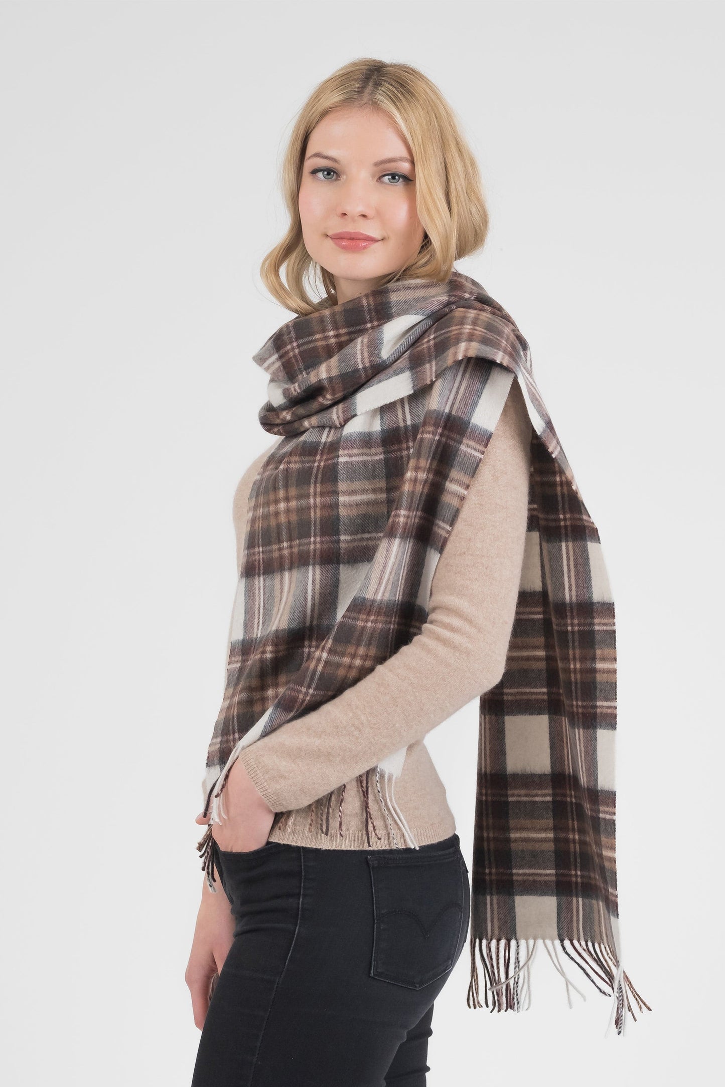 Heritage Tartan Cashmere Wide Scarf - Natural Dress Stewart