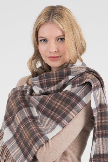 Heritage Tartan Cashmere Wide Scarf - Natural Dress Stewart
