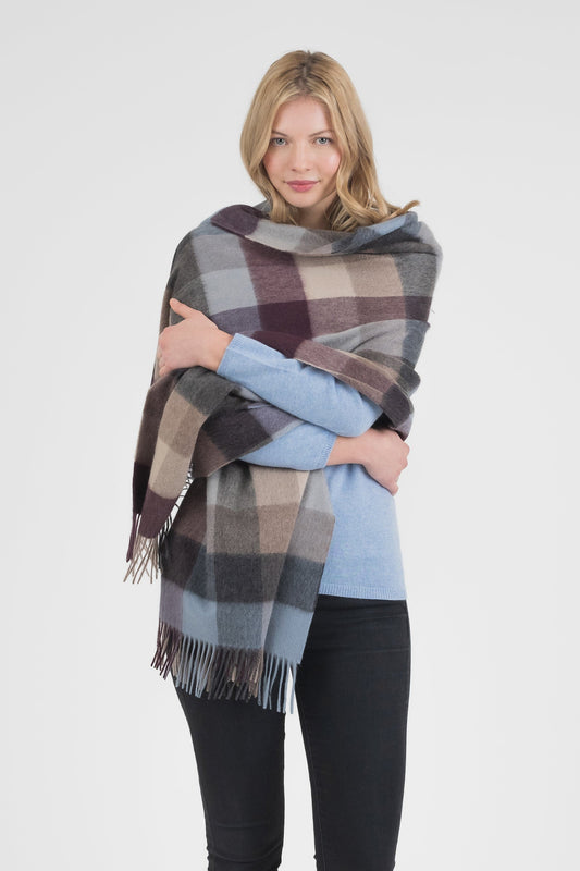 5 Square Check Cashmere Stole - Teal