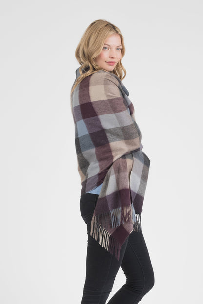 5 Square Check Cashmere Stole - Teal