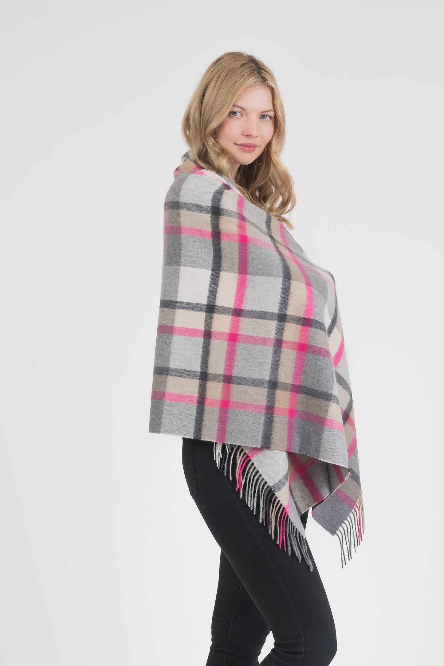 Princeton Check Cashmere Stole - Pink