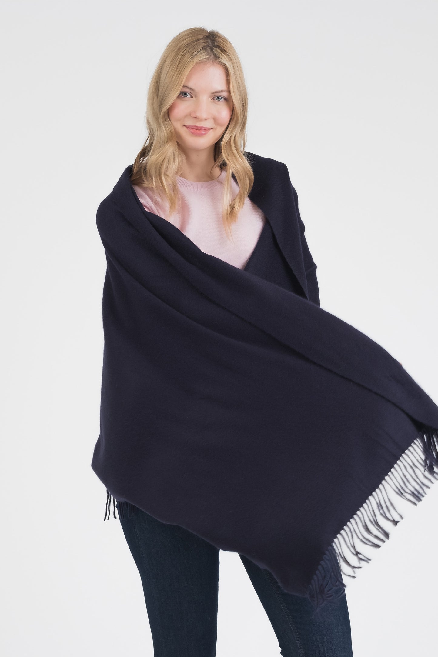 Solid Cashmere Stole - Dark Navy