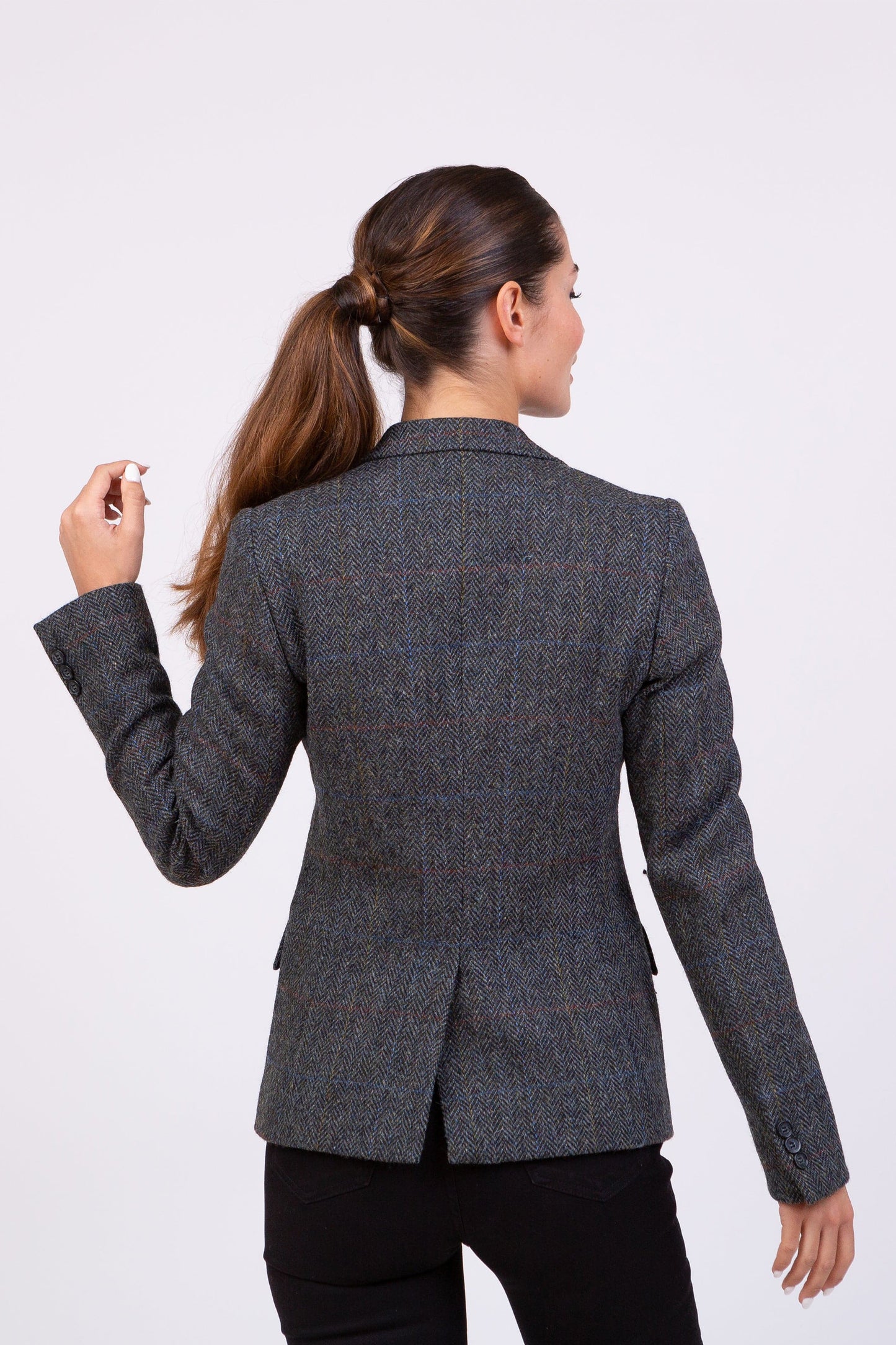 Women's Harris Tweed Heather Blazer - Grey Herringbone Rust Check