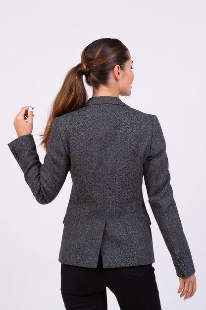 Women's Harris Tweed Heather Blazer - Grey Herringbone Rust Check