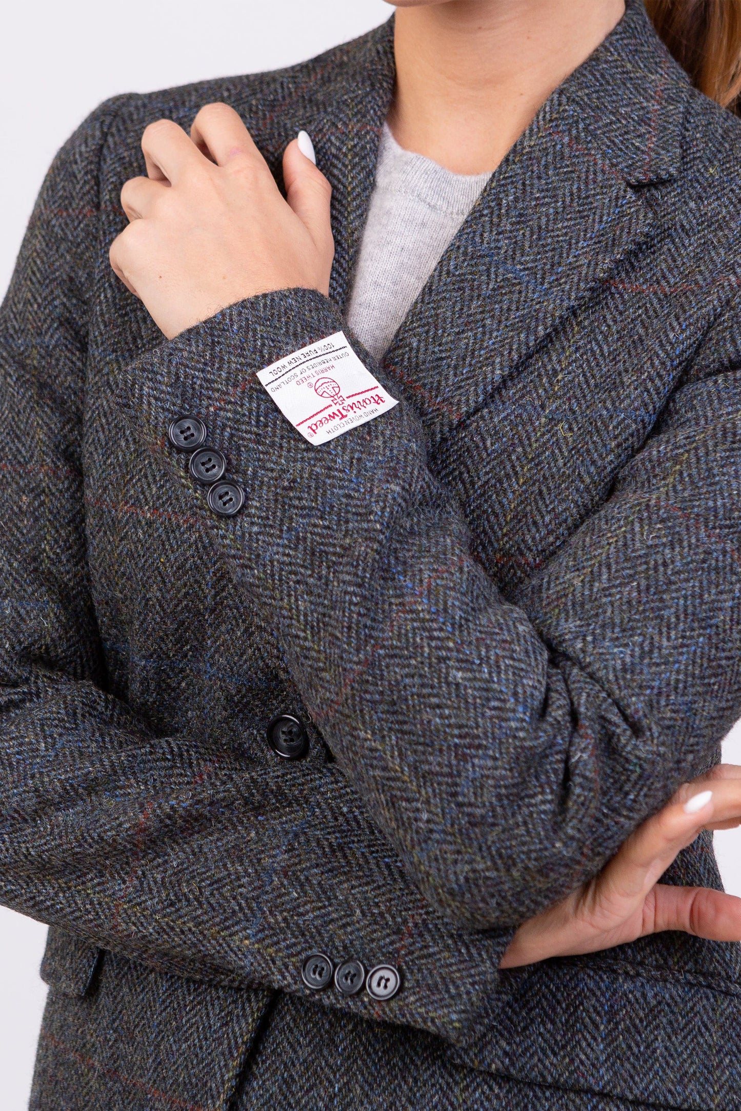 Women's Harris Tweed Heather Blazer - Grey Herringbone Rust Check