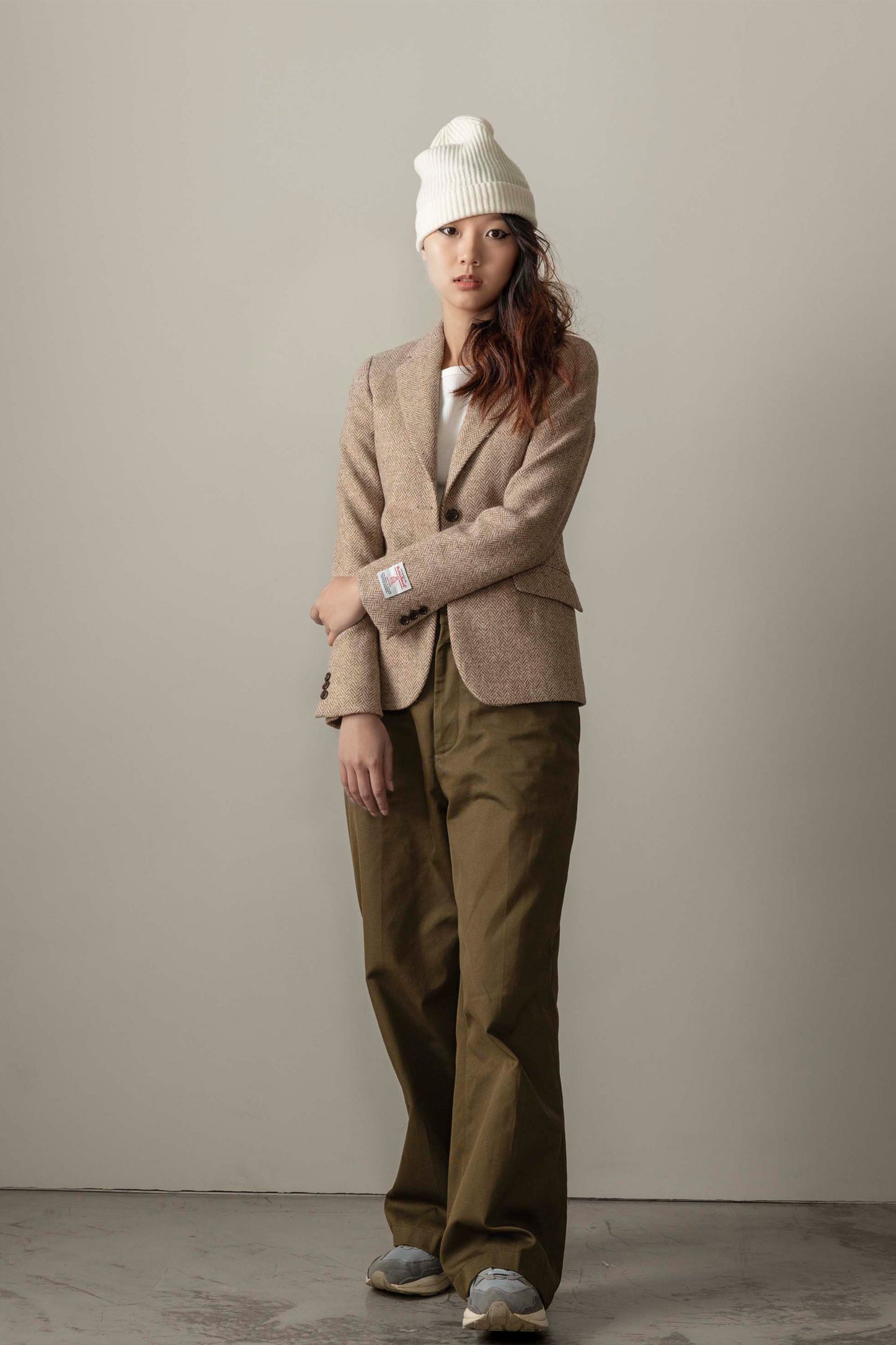 Women's Harris Tweed Heather Blazer - Light Beige Herringbone