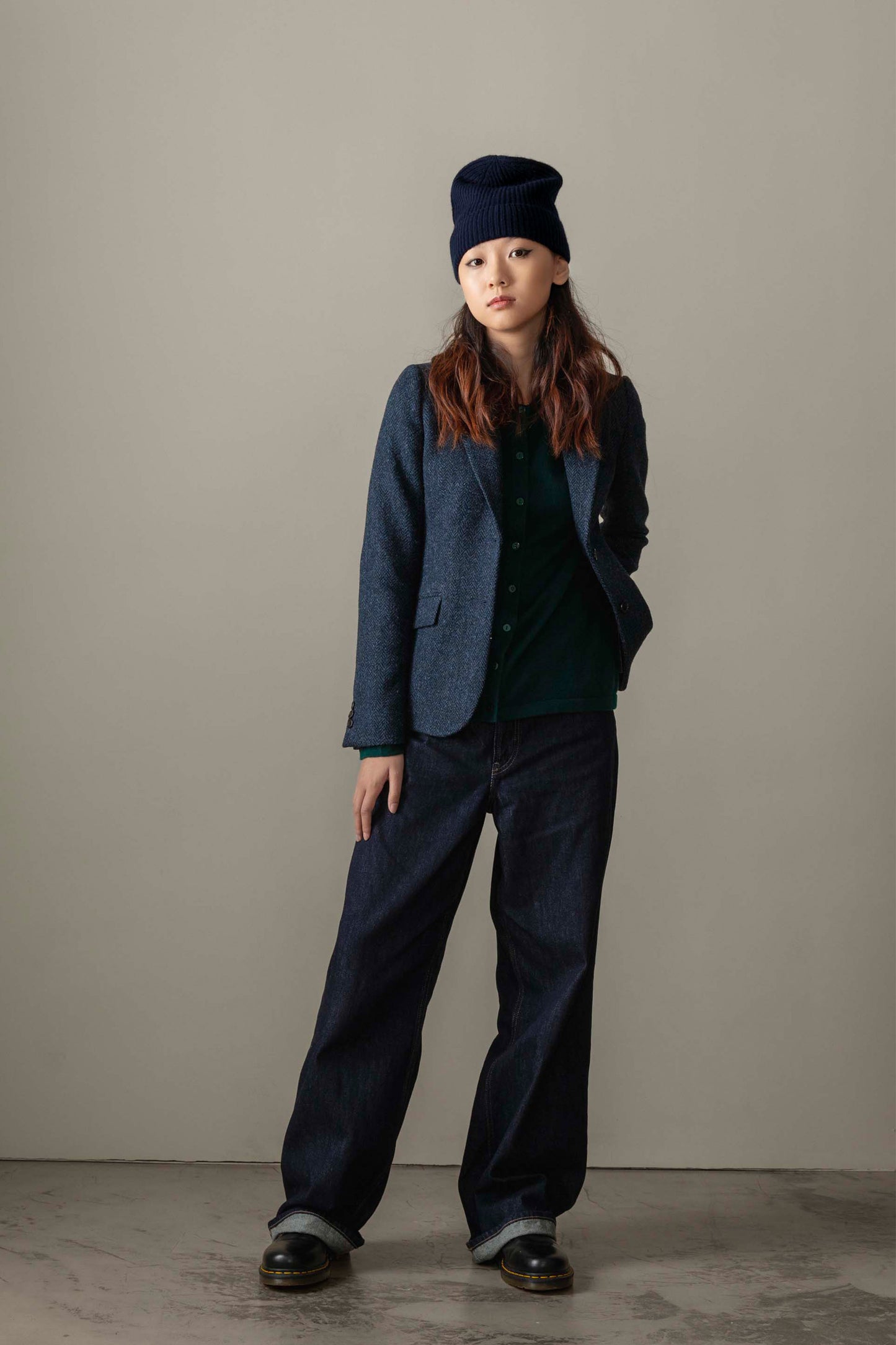 Women's Harris Tweed Heather Blazer - Dark Navy Blue Herringbone