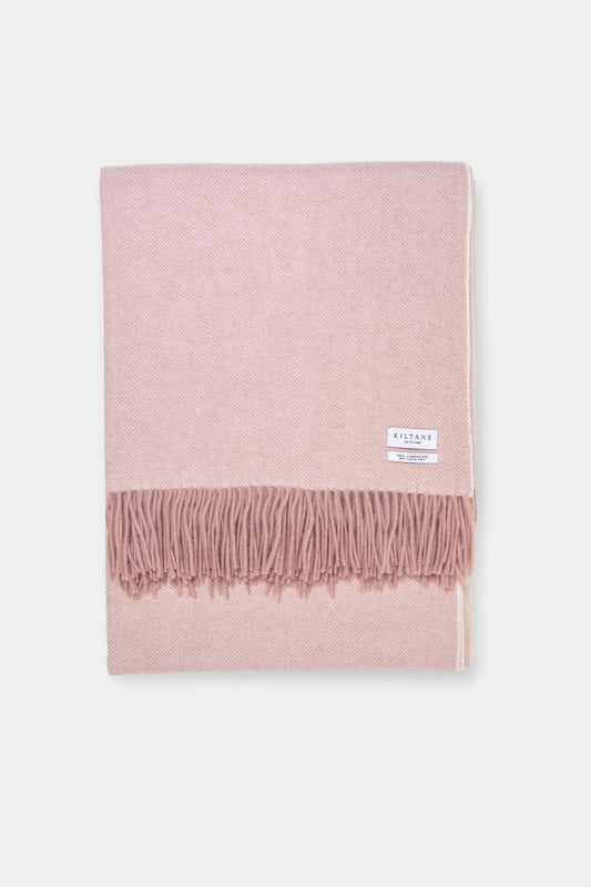 Herringbone Lambswool Throw - Cameo Rose