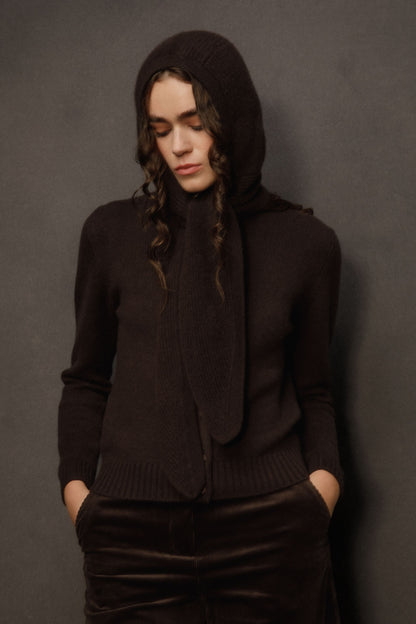 Hooded Cashmere Scarf - Peat Brown
