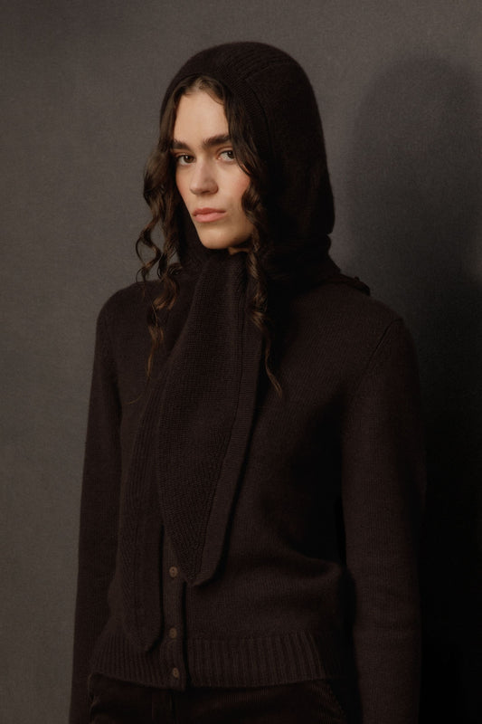 Hooded Cashmere Scarf - Peat Brown
