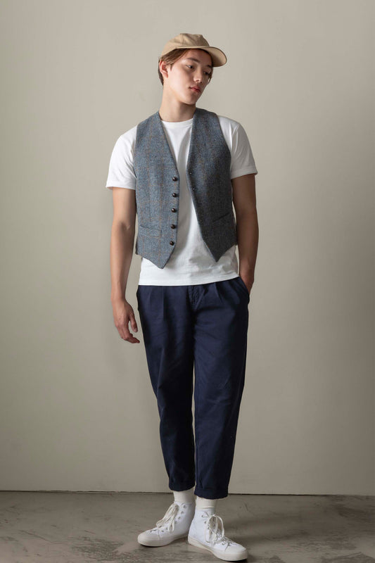 Harris Tweed Iain Waistcoat - Mid Blue Brown Windowpane