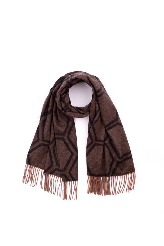 Jacquard Cashmere Geo Stole - Chocolate & Black