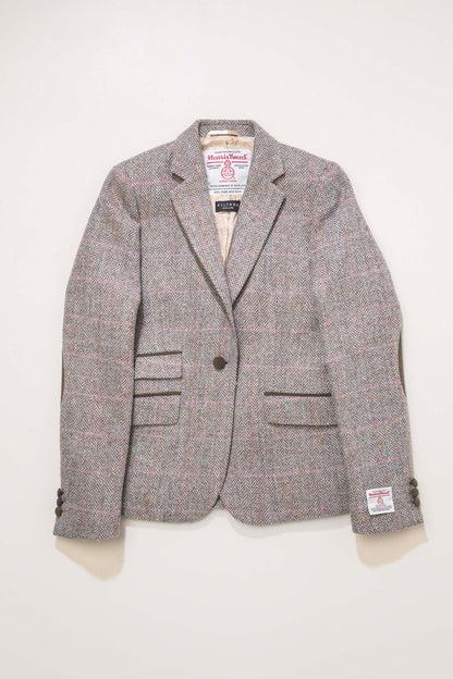 Women's Harris Tweed Janice Blazer - Blue Beige Pink Windowpane