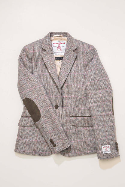 Women's Harris Tweed Janice Blazer - Blue Beige Pink Windowpane