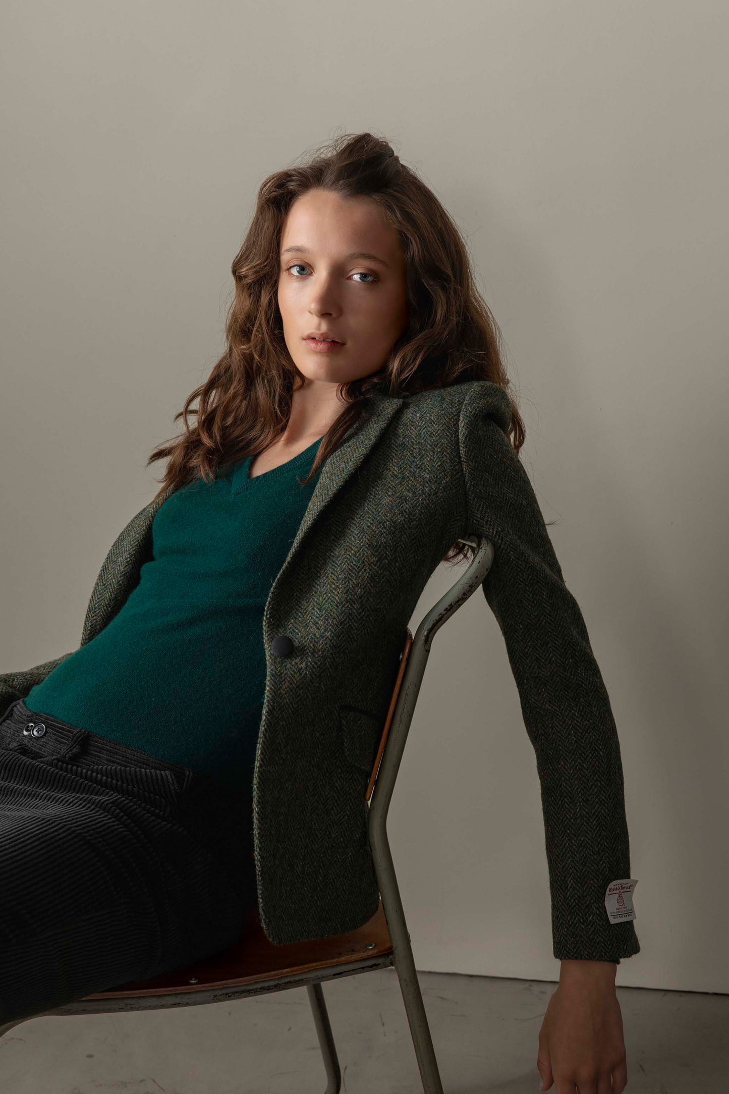 Women's Harris Tweed Janice Blazer - Dark Green Herringbone