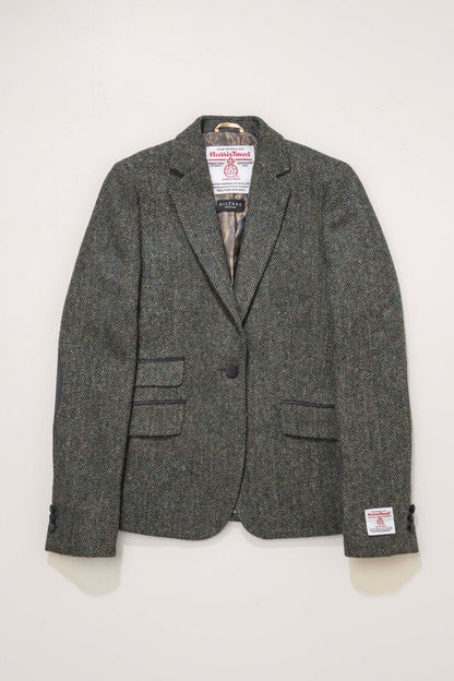 Women's Harris Tweed Janice Blazer - Dark Green Herringbone