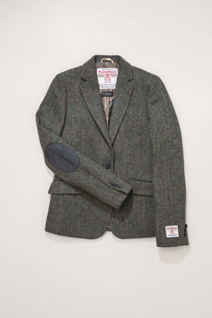 Women's Harris Tweed Janice Blazer - Dark Green Herringbone