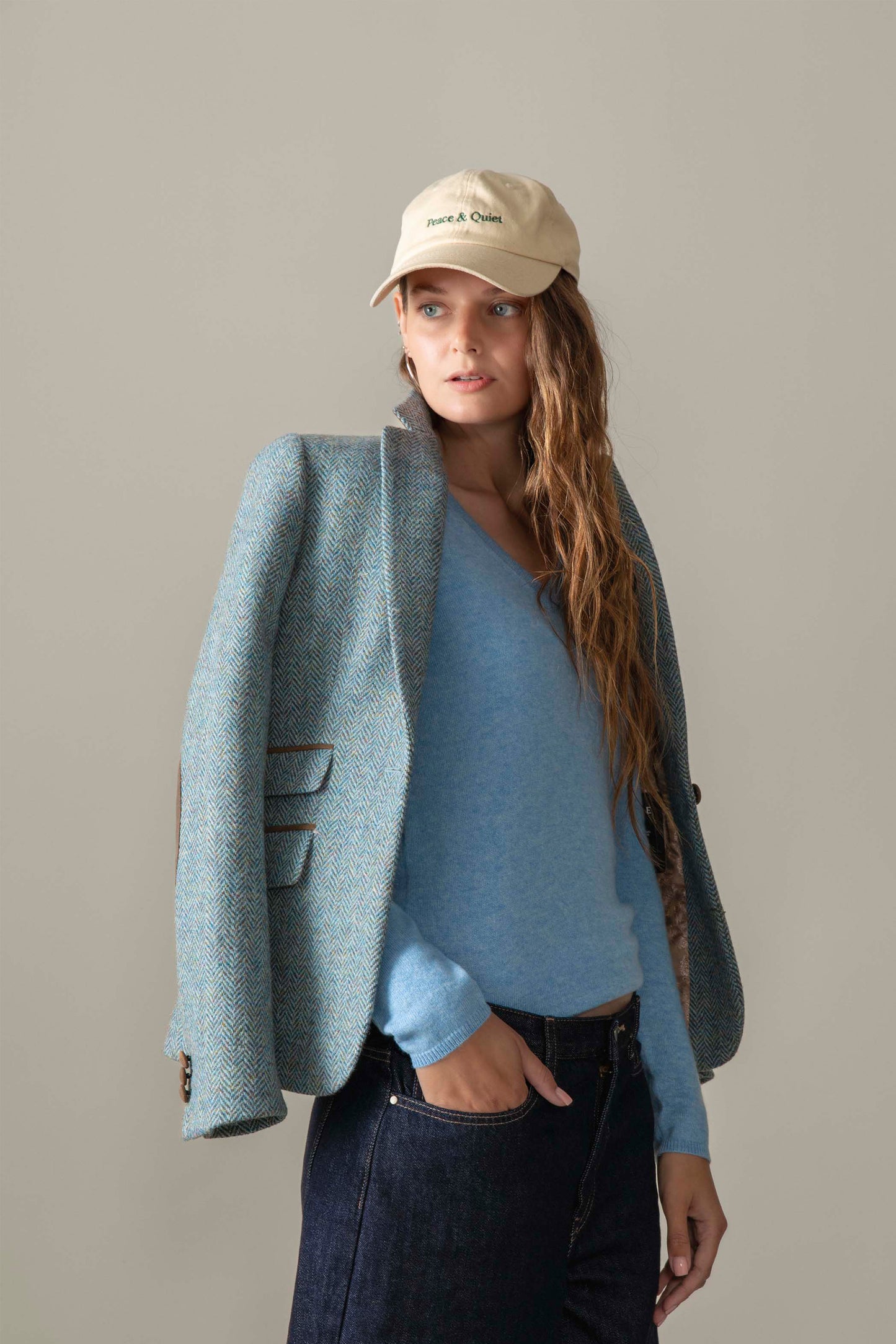 Women's Harris Tweed Janice Blazer - Light Blue Herringbone Mix