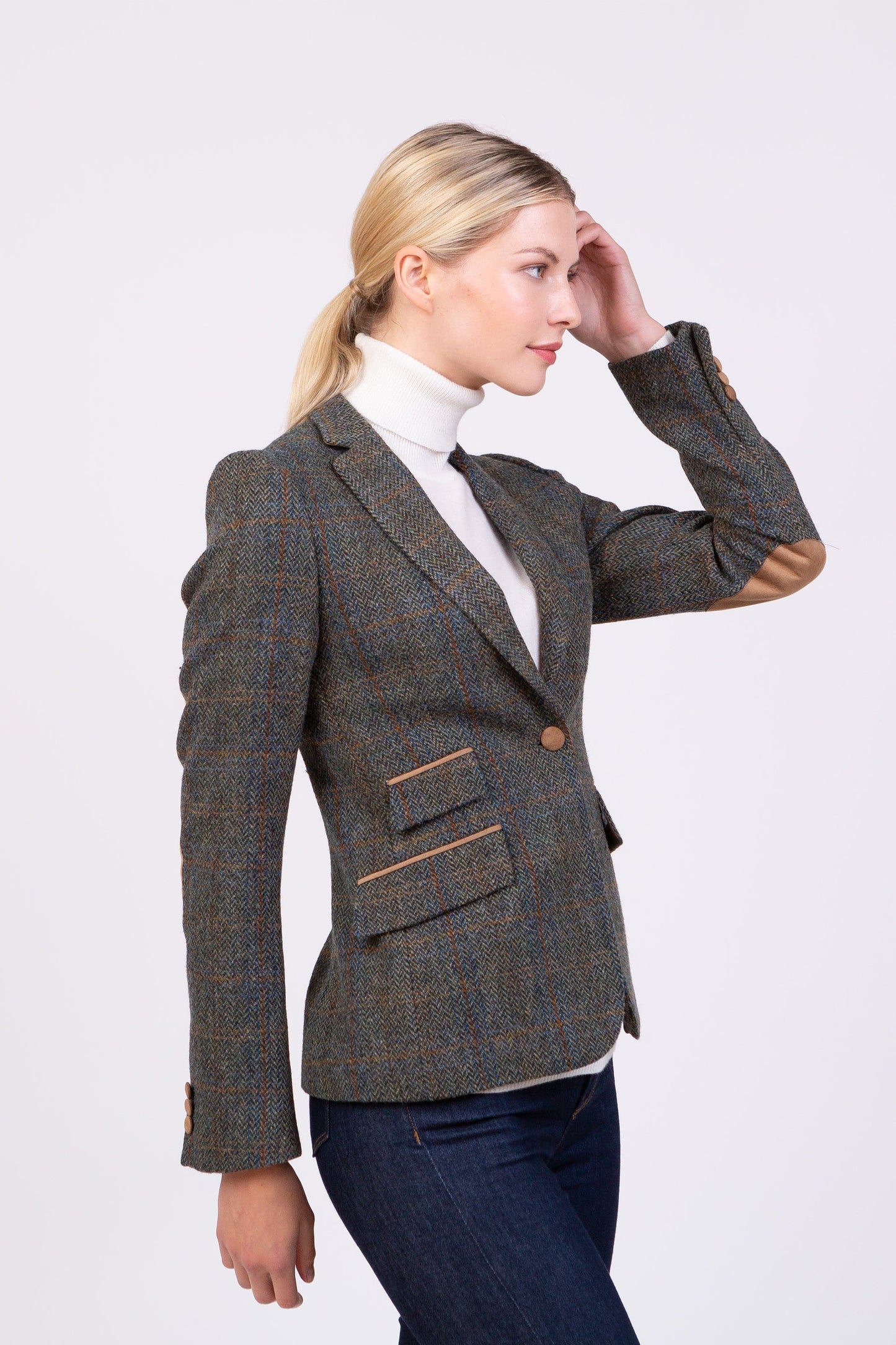 Women's Harris Tweed Janice Blazer - Dark Green Check