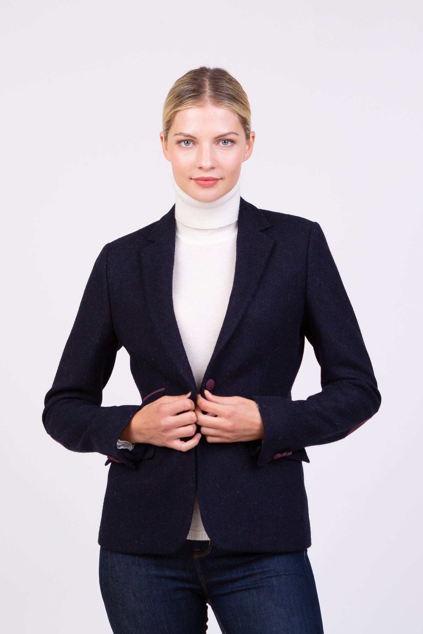 Women's Harris Tweed Janice Blazer - Dark Navy Twill Solid