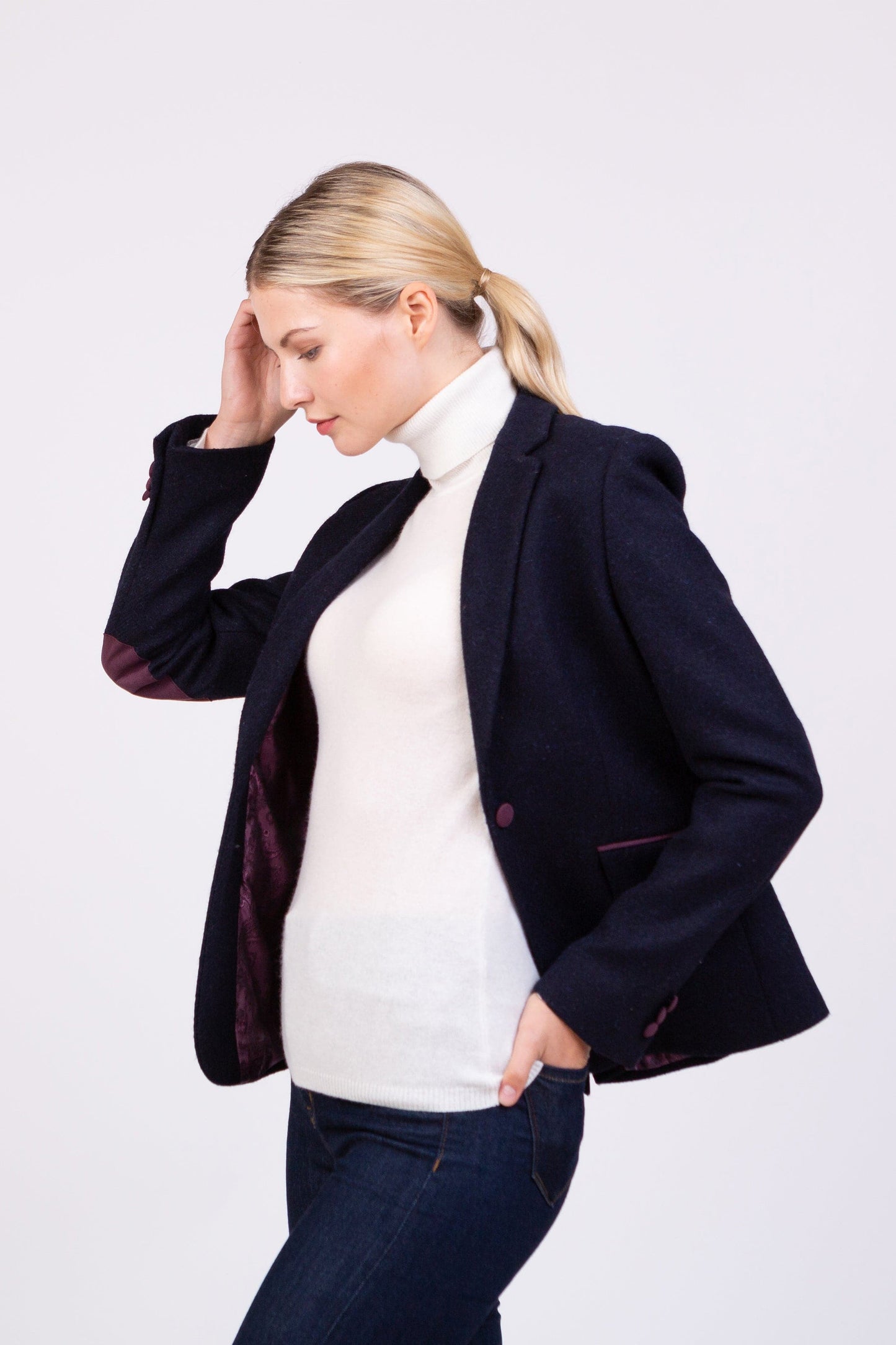 Women's Harris Tweed Janice Blazer - Dark Navy Twill Solid