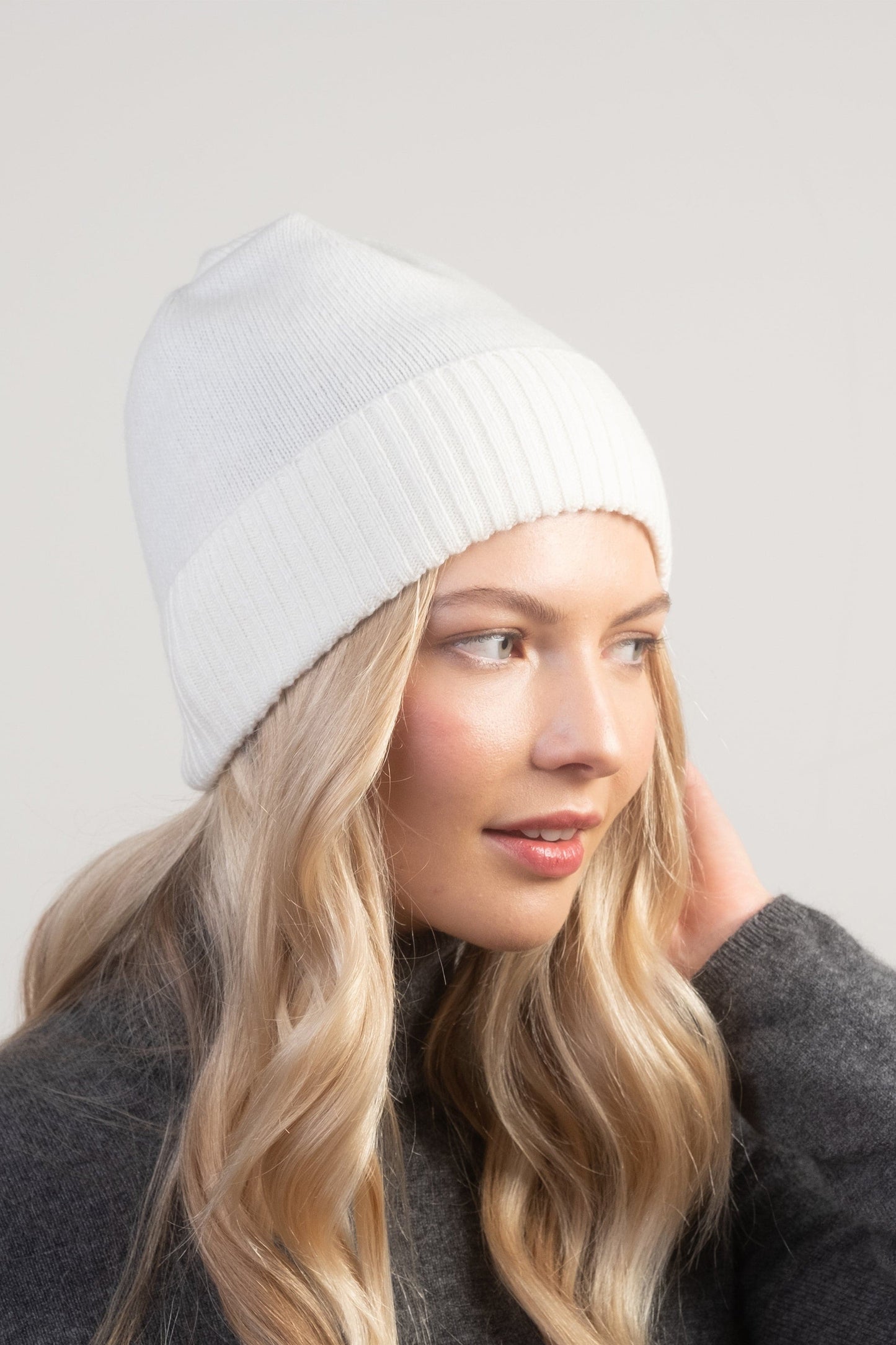 Unisex Plain Beanie Hat - Soft White