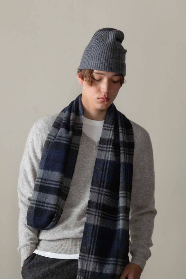 Unisex Cashmere Ribbed Beanie Hat - Steel