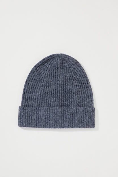 Unisex Cashmere Ribbed Beanie Hat - Steel