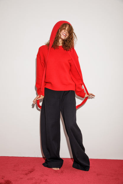 Knitted Cashmere Bonnet - Red