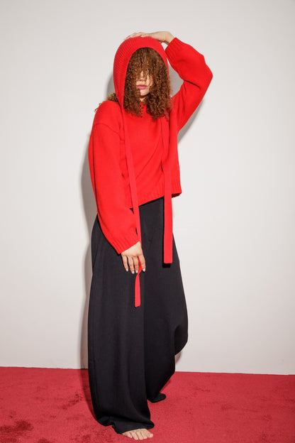 Knitted Cashmere Bonnet - Red