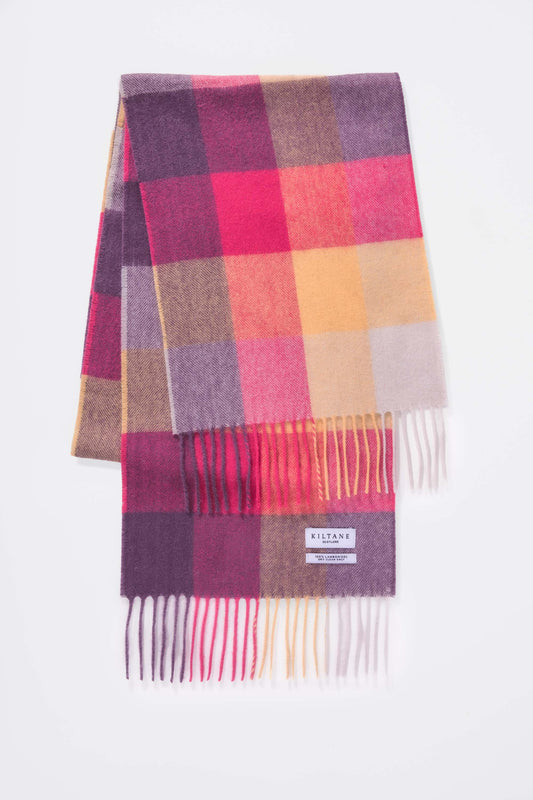 Checkers Lambswool Scarf - Yellow Pink