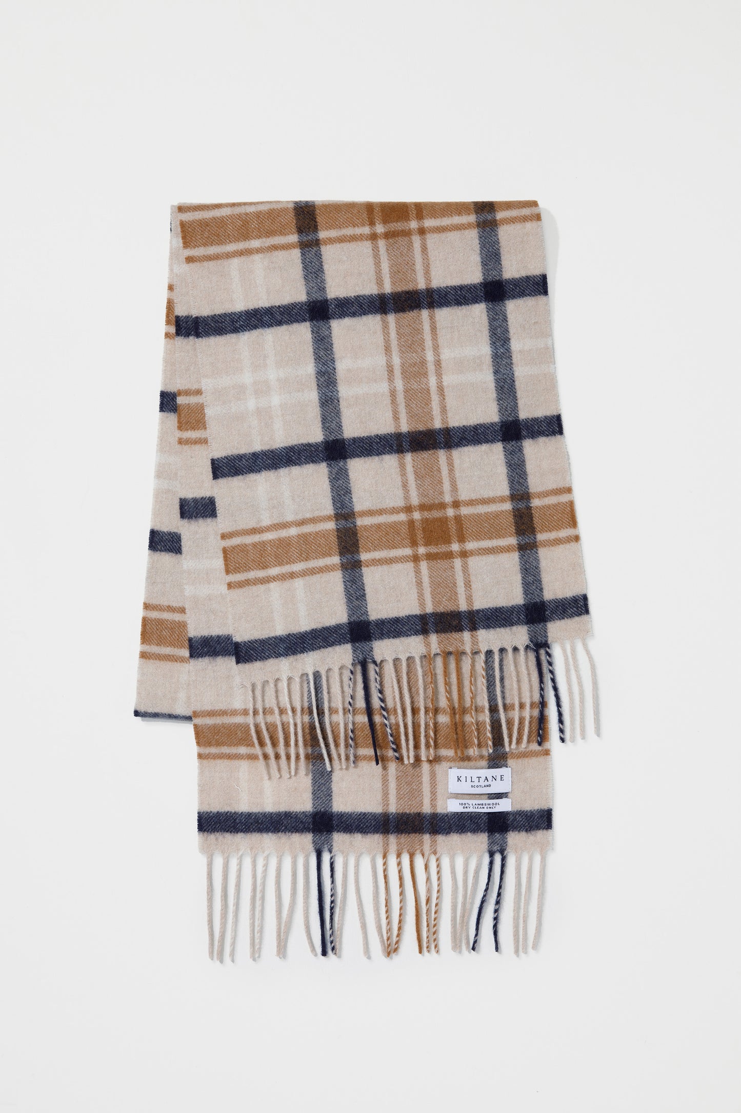 Contemporary Check Lambswool Scarf - Sand Black Harlaw