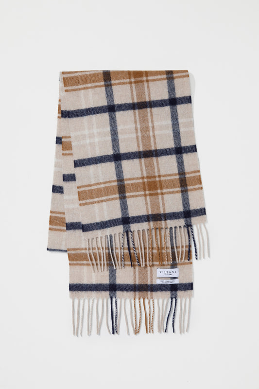 Contemporary Check Lambswool Scarf - Sand Black Harlaw