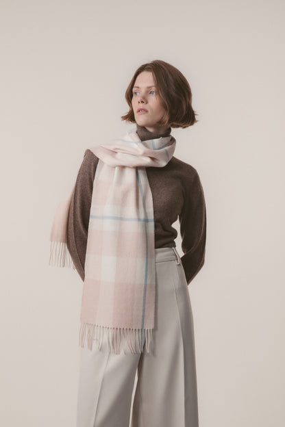 Contemporary Check Lambswool Scarf - Champagne Pink