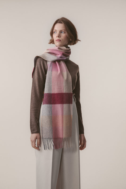 3 Square Check Lambswool Scarf - Summer Fruits