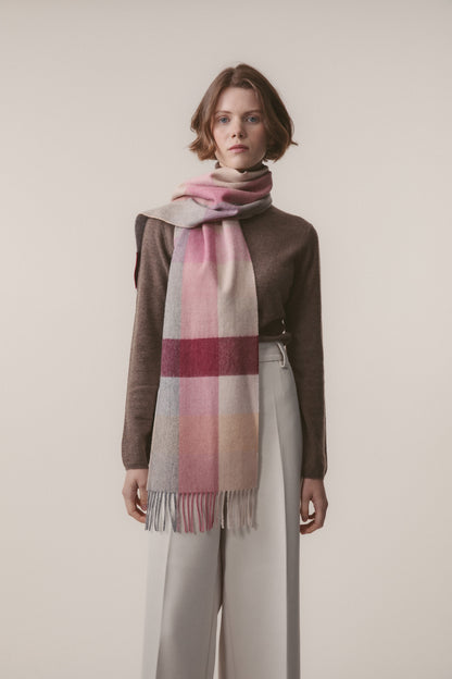 3 Square Check Lambswool Scarf - Summer Fruits