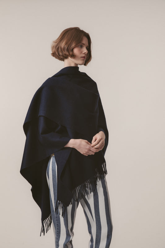 Solid Lambswool Wrap - Dark Navy