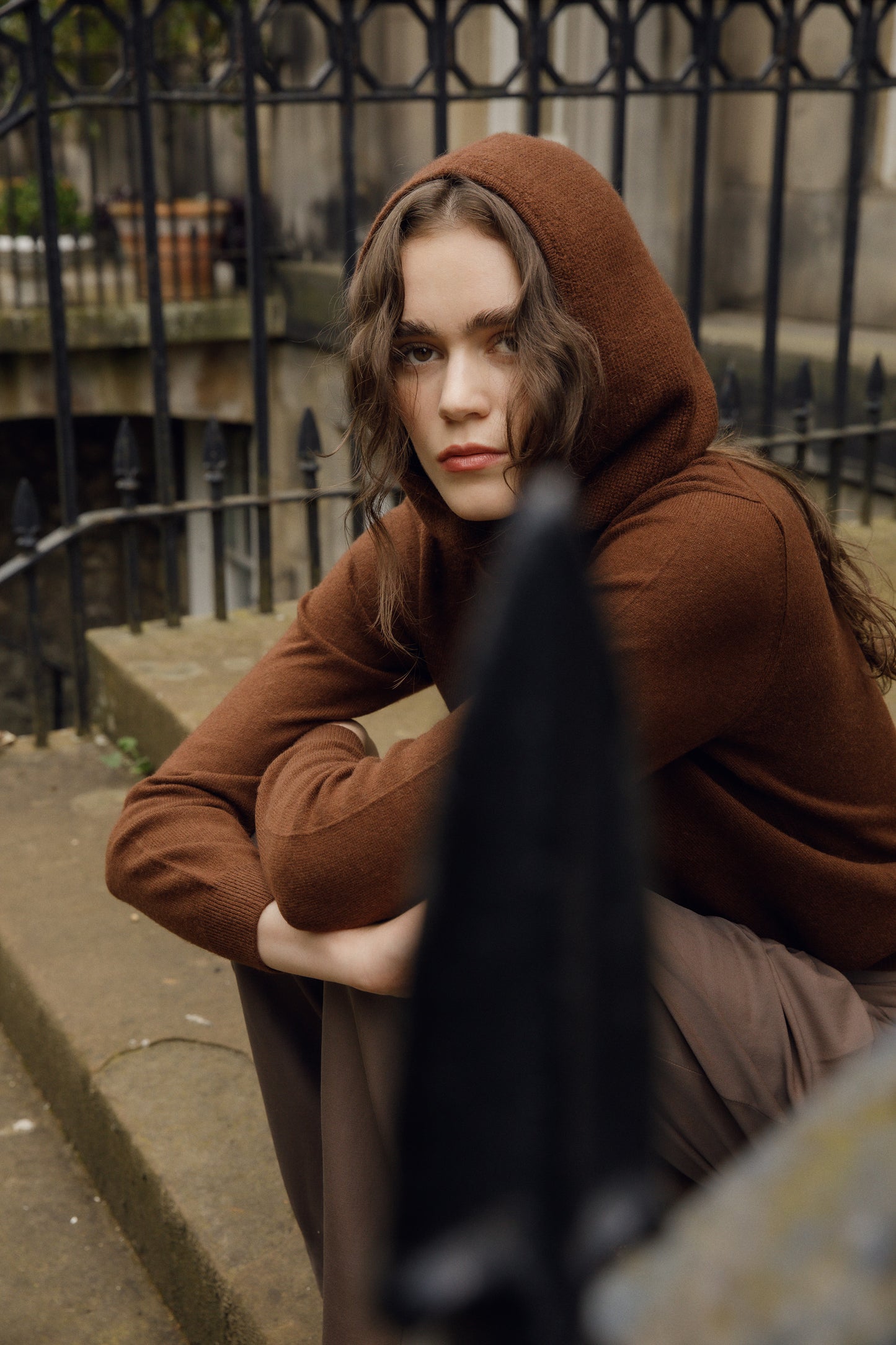 Cashmere Cross Front Hood - Coco