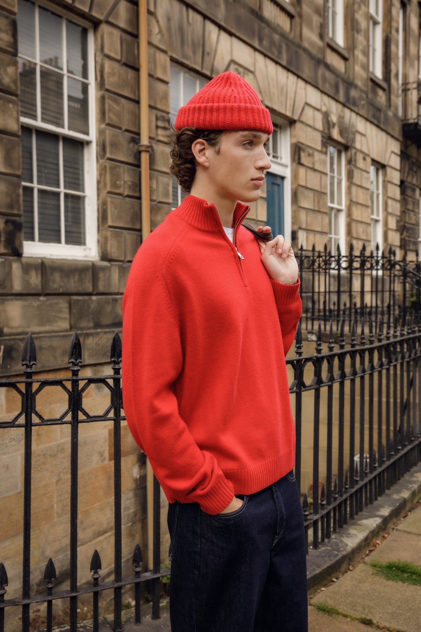 Balmoral Cashmere Half Zip Jumper - Red