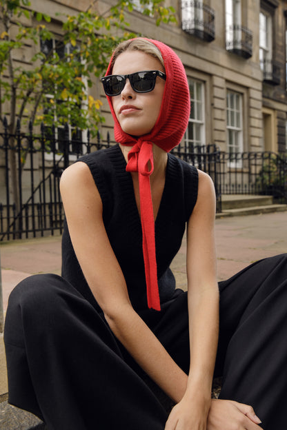 Knitted Cashmere Bonnet - Red