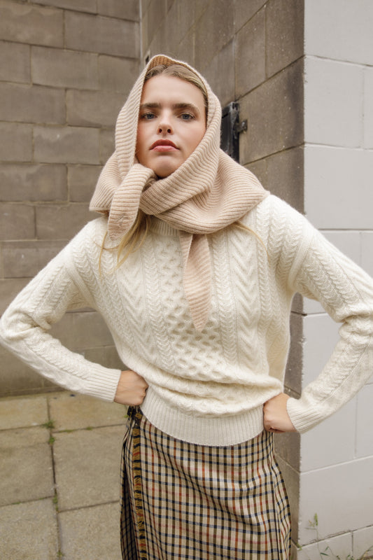 Triangle Knitted Cashmere Scarf - Vicuna