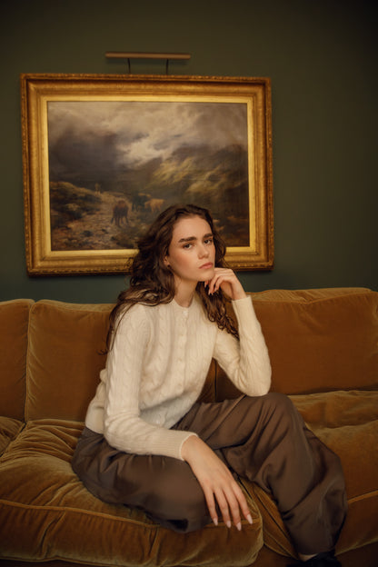 Calton Cable Cashmere Cardigan - Cream