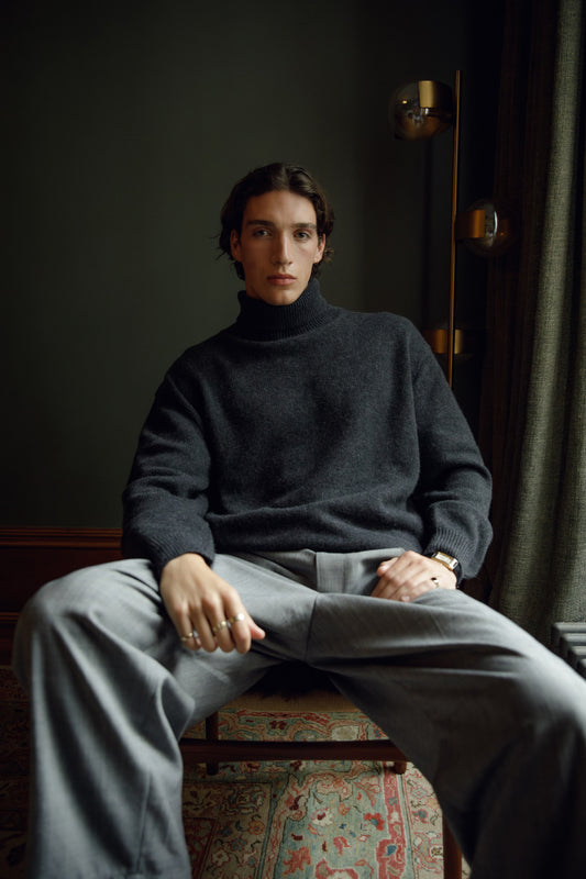 Hamilton Cashmere Roll Neck Jumper - Charcoal