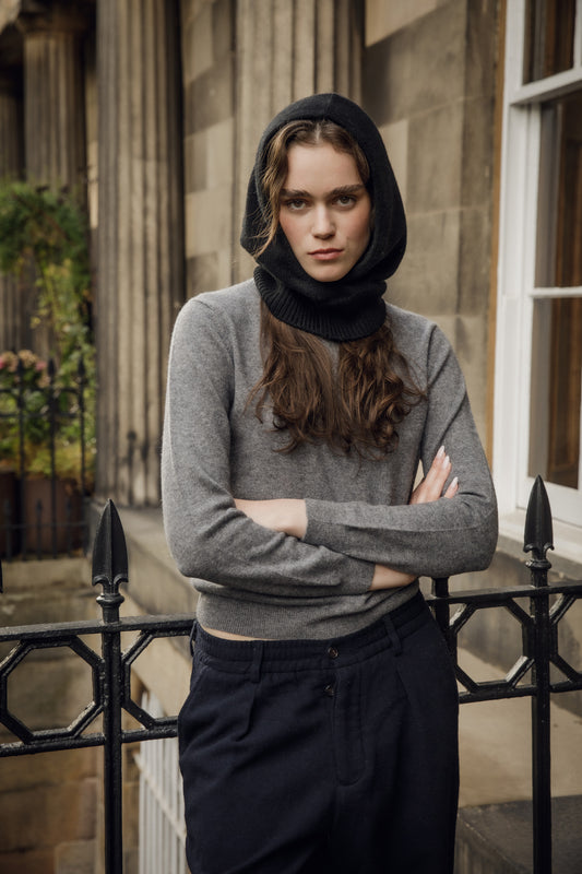 Cashmere Cross Front Hood - Black